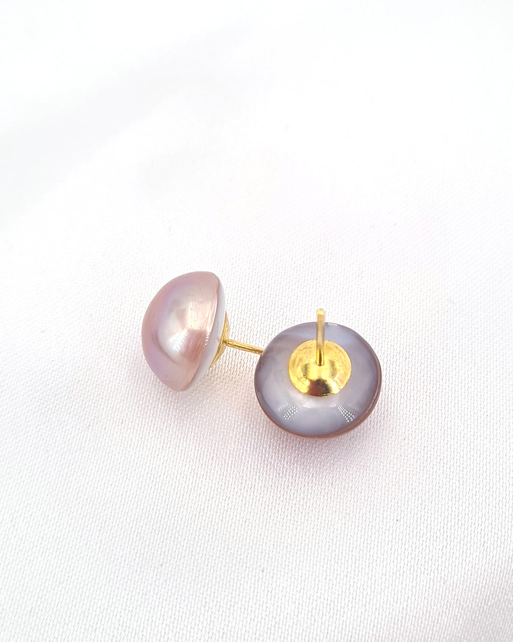 12mm+ Freshwater Mabe Pearl Stud Earrings - Purple Pink | Modern Pearl Jewelry