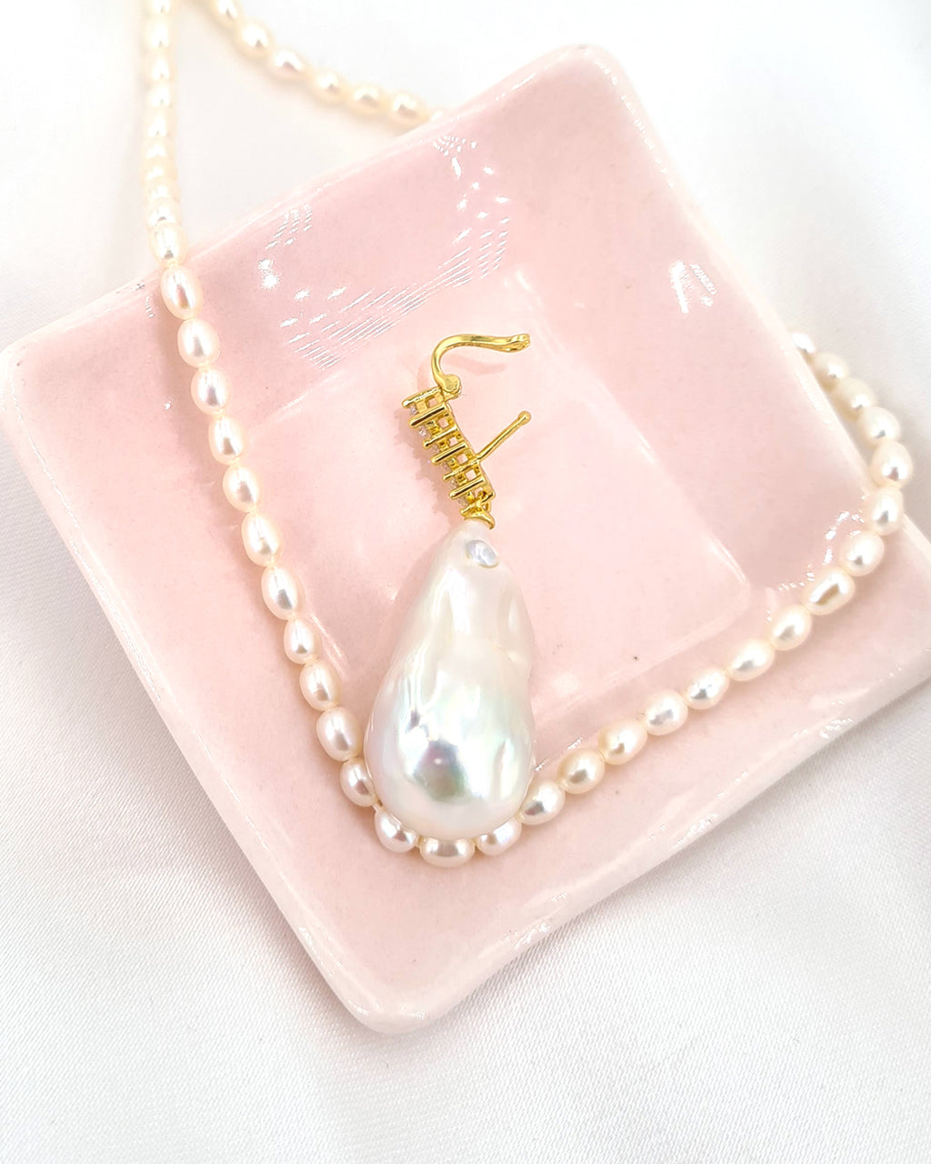 Rainbow Iridescent White Baroque Pearl Necklace - Detachable Clasp | Bride Wedding Pearl Jewerly