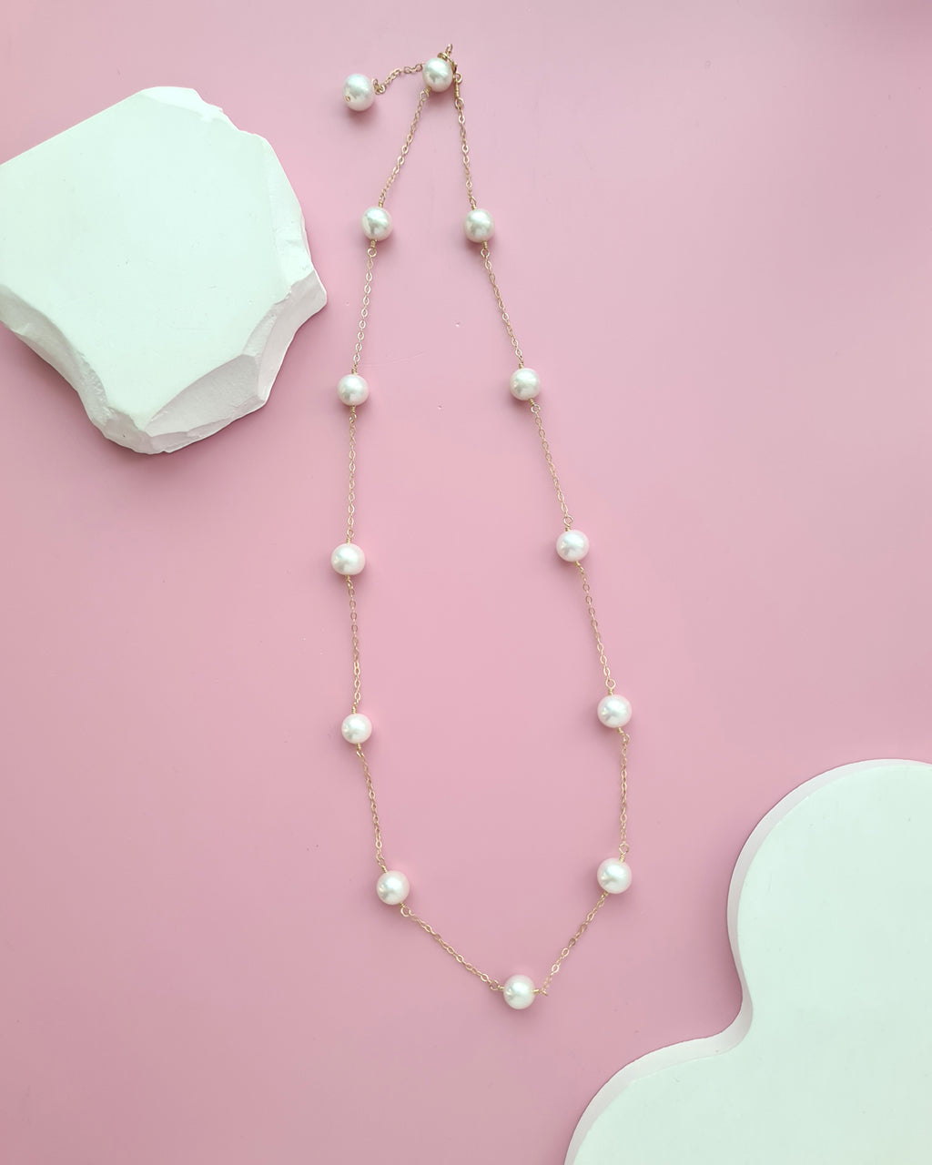 White Freshwater Pearl Floating Pearl Necklace 7mm to 8mm, Handmade Pearl Jewelry in Singapore