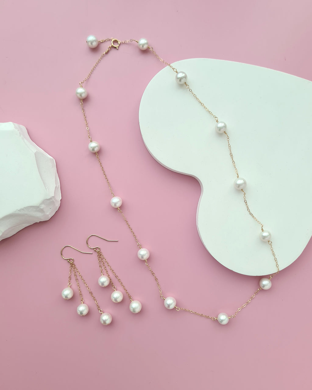 White Freshwater Pearl Floating Pearl Necklace