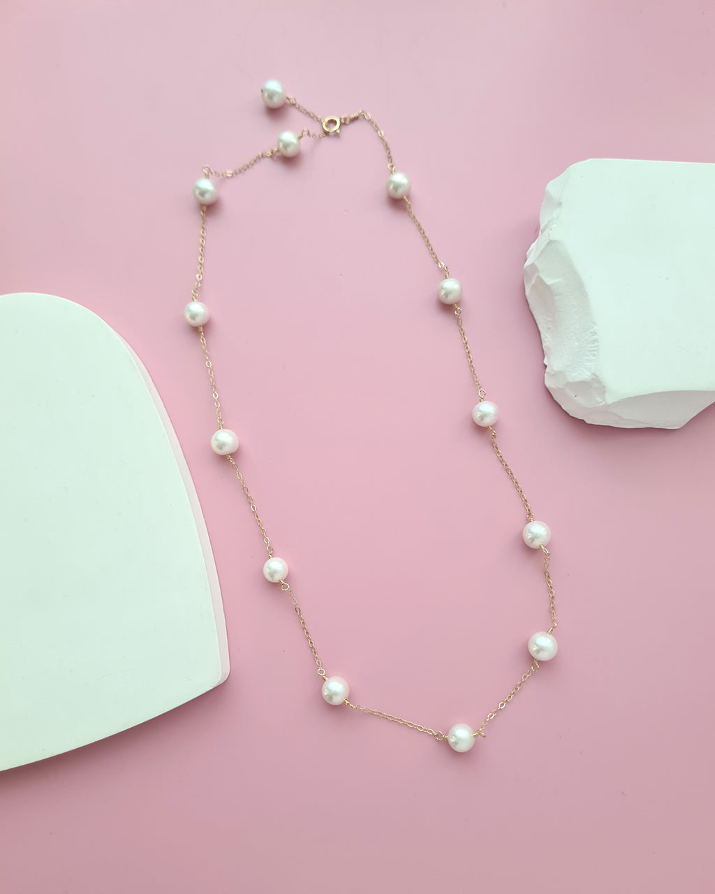 White Freshwater Pearl Floating Pearl Necklace 7mm to 8mm, Handmade Pearl Jewelry in Singapore