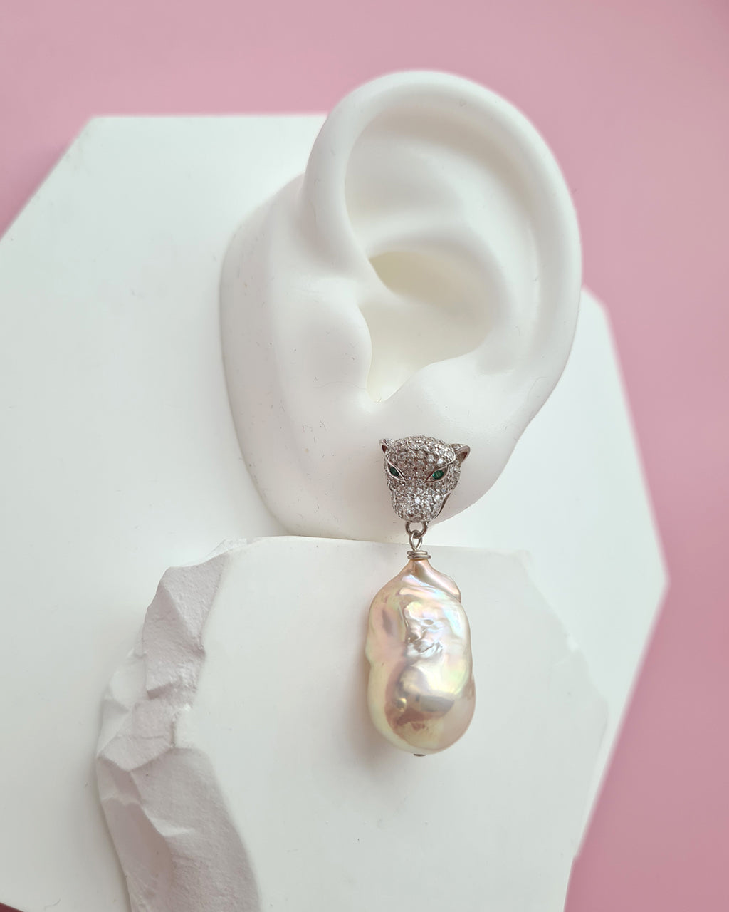 Metallic Peach Freshwater Baroque Pearls Panther Earrings