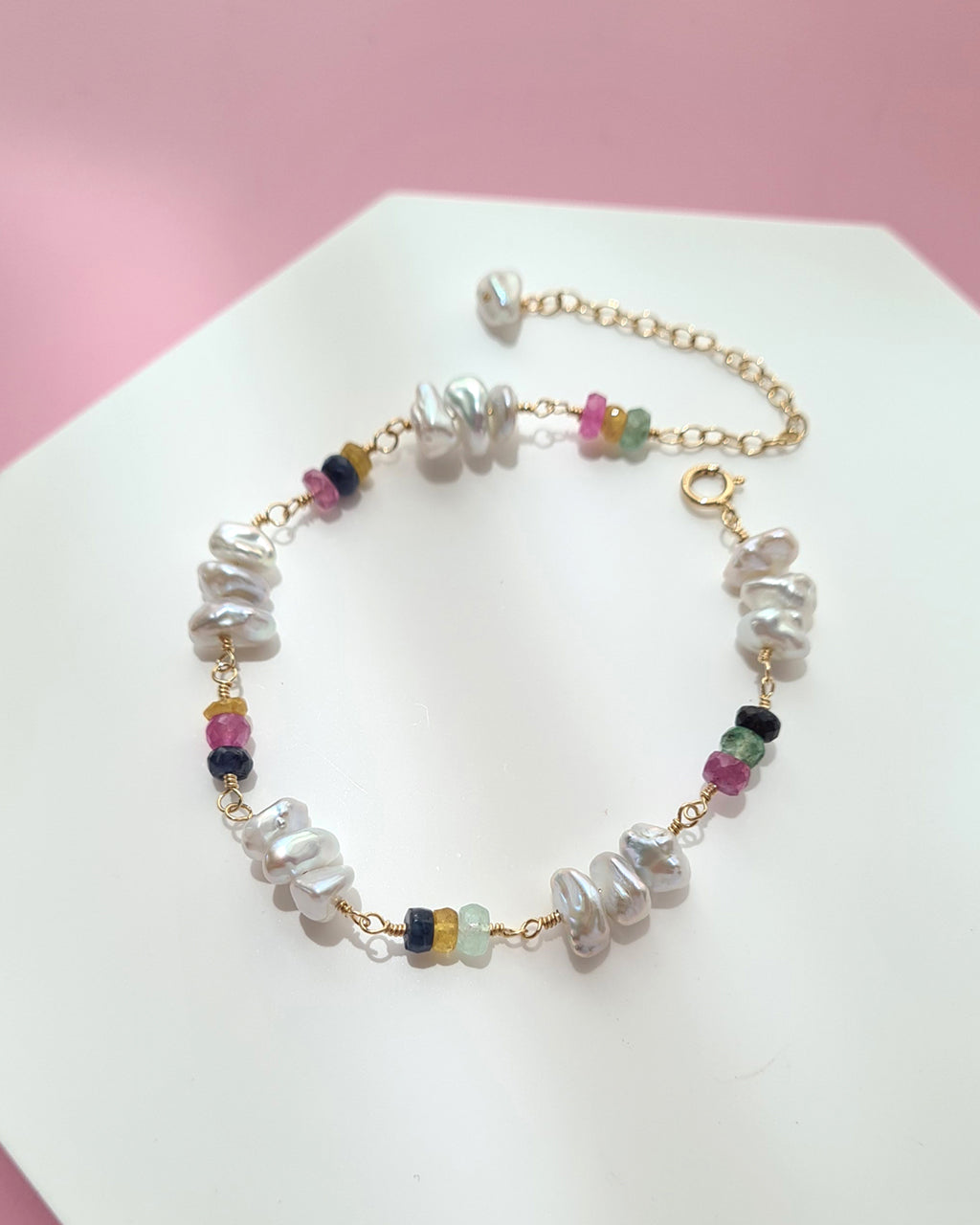 Freshwater Keshi Pearl Jewelry Set with Natural Gemstones Sapphire Emerald Ruby Handmade Pearl Jewelry in Singapore