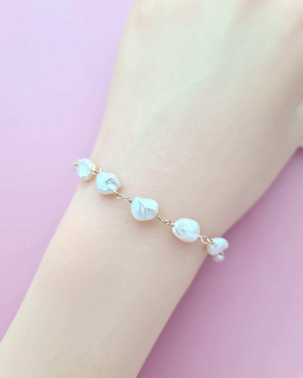 Freshwater Keshi Pearl Jewelry Set Earrings, Bracelet, Necklace Handmade in Singapore, 14k gold filled