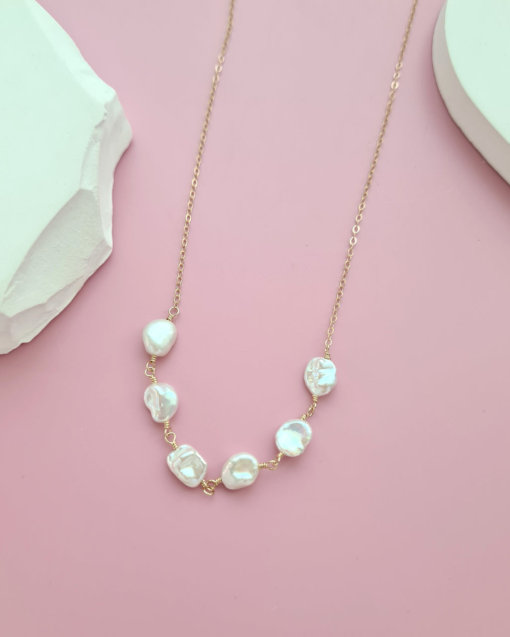 Freshwater Keshi Pearl Jewelry Set Earrings, Bracelet, Necklace Handmade in Singapore, 14k gold filled