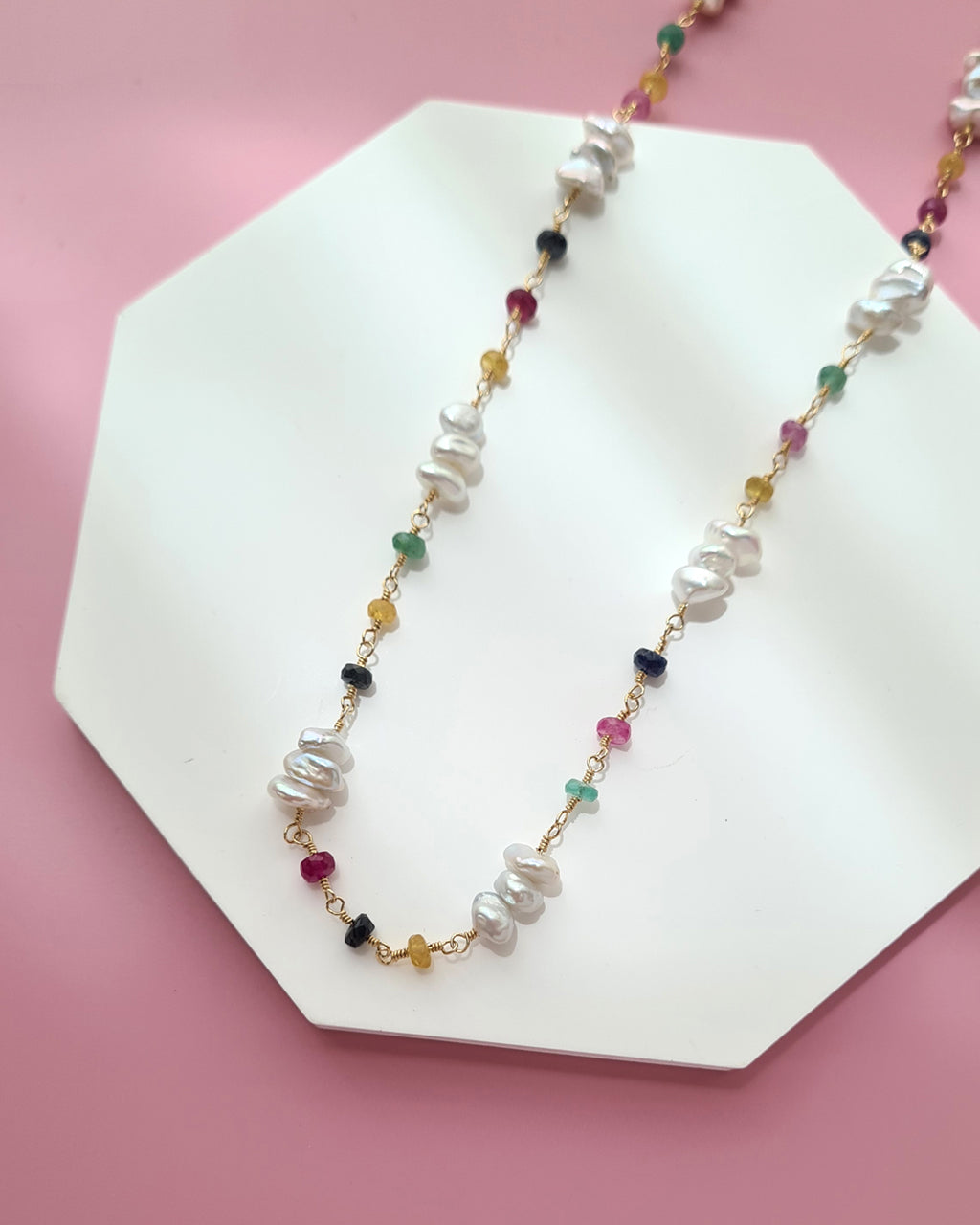 Freshwater Keshi Pearl Jewelry Set with Natural Gemstones Sapphire Emerald Ruby Handmade Pearl Jewelry in Singapore