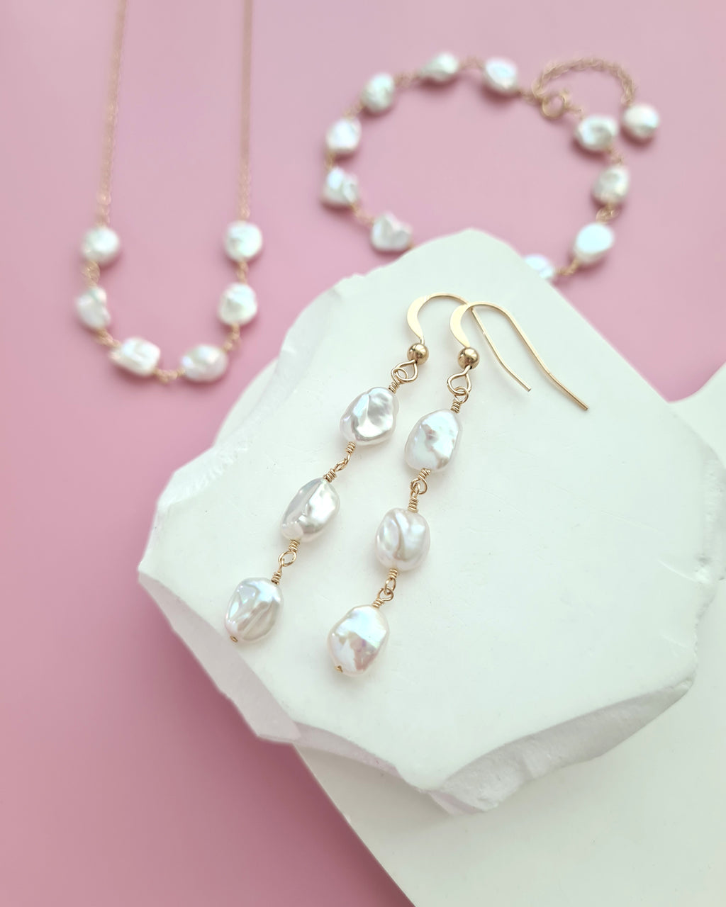 Freshwater Keshi Pearl Earrings in 14k gold filled