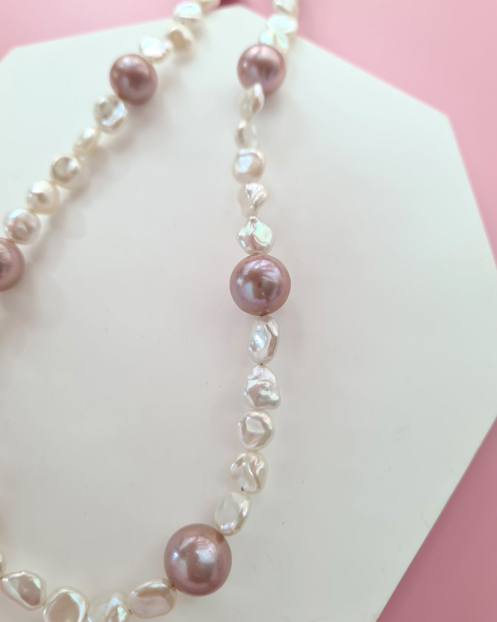 White Keshi Pearl Strand Necklace accented with Purple Edison Pearls, Handmade in Singapore