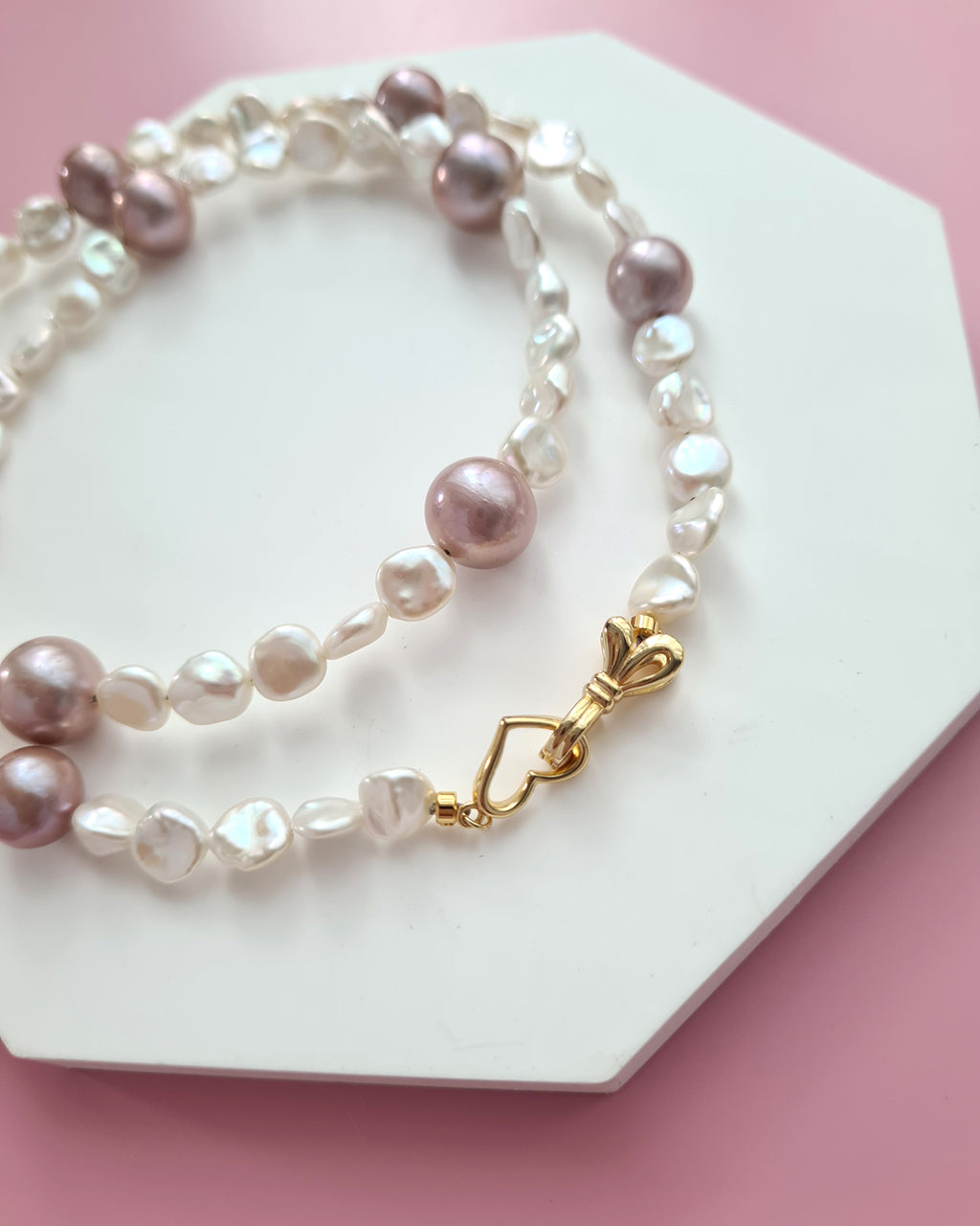 White Keshi Pearl Strand Necklace accented with Purple Edison Pearls, Handmade in Singapore
