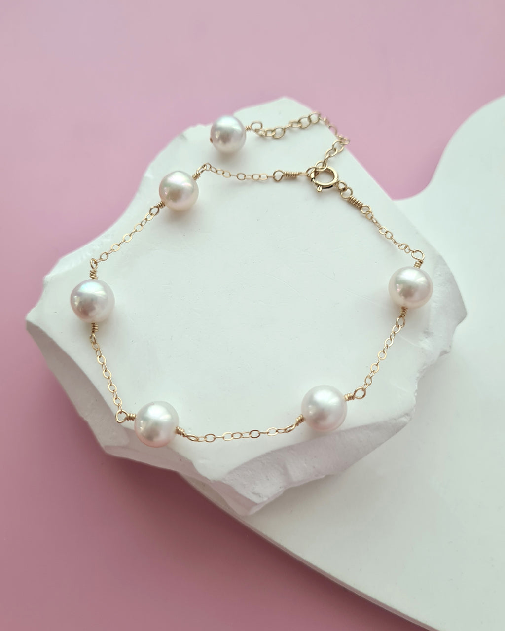 White Freshwater Pearl Floating Pearl Necklace, Bracelet and Earrings,  7mm to 8mm, Handmade Pearl Jewelry in Singapore