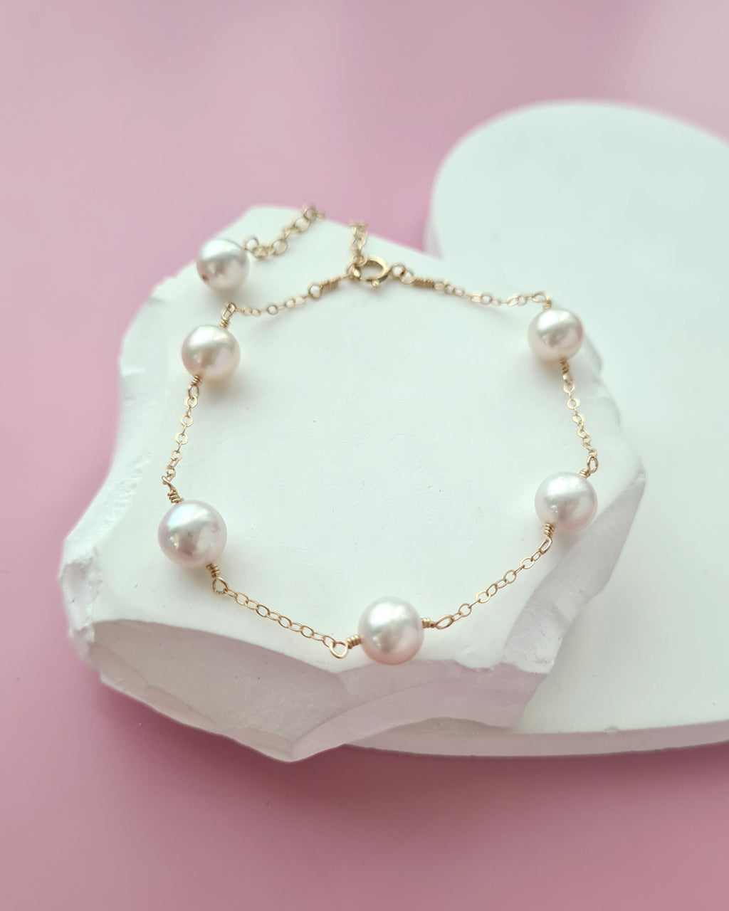White Freshwater Pearl Floating Pearl Necklace, Bracelet and Earrings,  7mm to 8mm, Handmade Pearl Jewelry in Singapore
