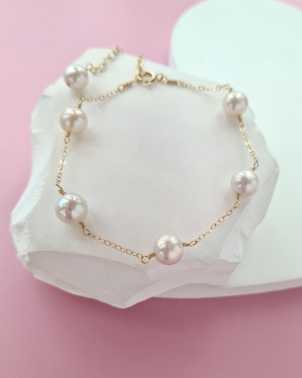 White Freshwater Pearl Floating Pearl Necklace, Bracelet and Earrings,  7mm to 8mm, Handmade Pearl Jewelry in Singapore