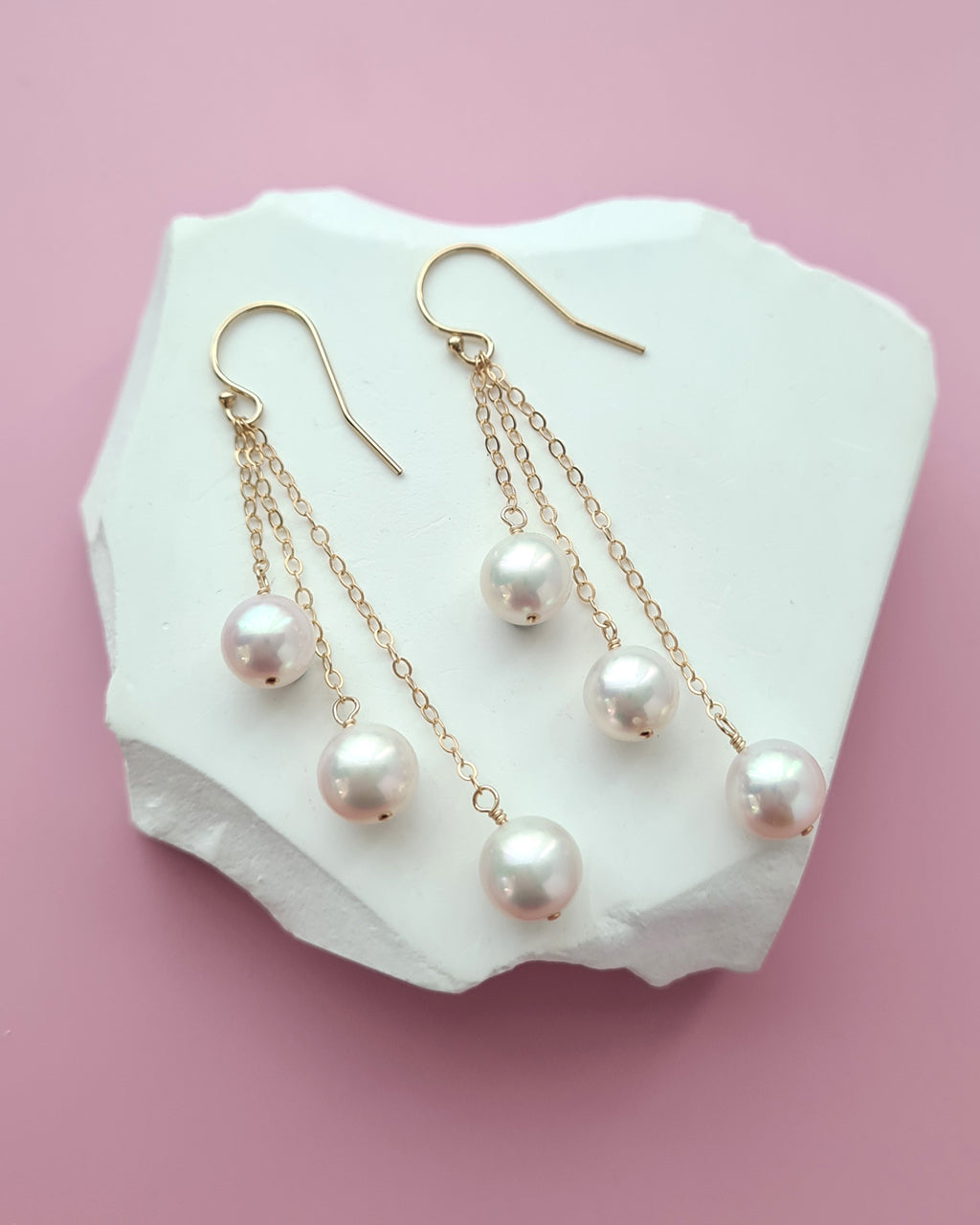 White Freshwater Pearl Floating Pearl Necklace, Bracelet and Earrings,  7mm to 8mm, Handmade Pearl Jewelry in Singapore