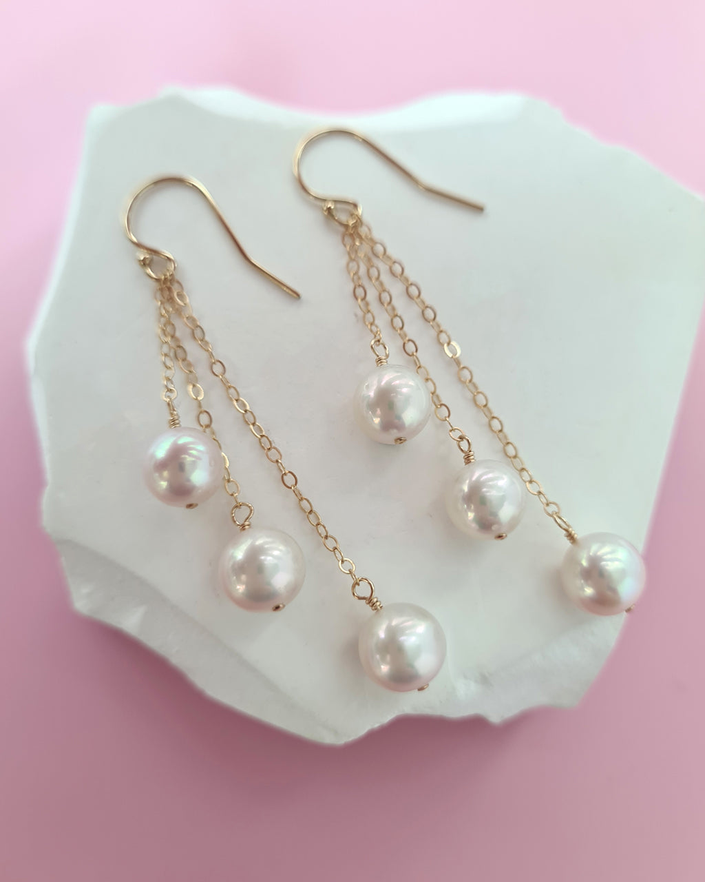 White Freshwater Pearl Floating Pearl Necklace, Bracelet and Earrings,  7mm to 8mm, Handmade Pearl Jewelry in Singapore