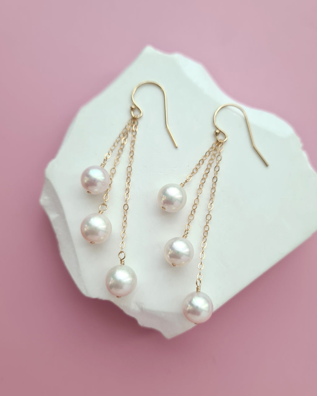 White Freshwater Pearl Floating Pearl Necklace, Bracelet and Earrings,  7mm to 8mm, Handmade Pearl Jewelry in Singapore