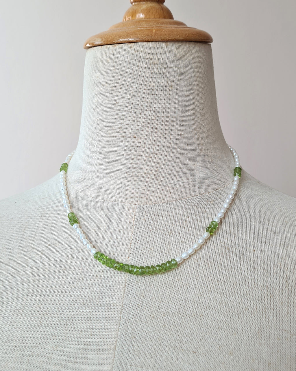 Freshwater Pearl and Peridot Strand Necklace, Modern Pearl Jewelry in Singapore