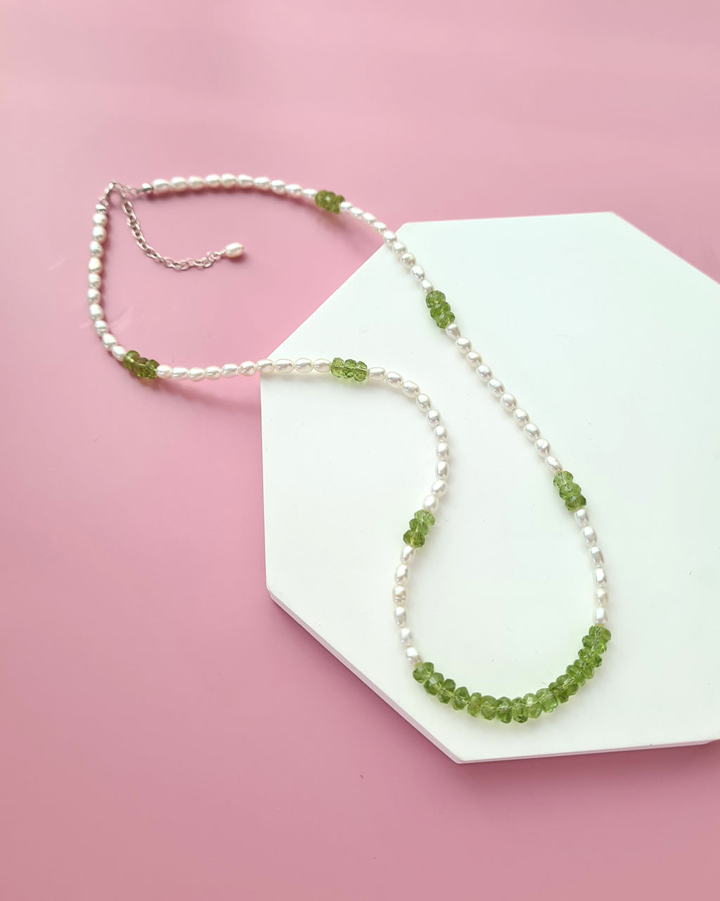 Freshwater Pearl and Peridot Strand Necklace, Modern Pearl Jewelry in Singapore