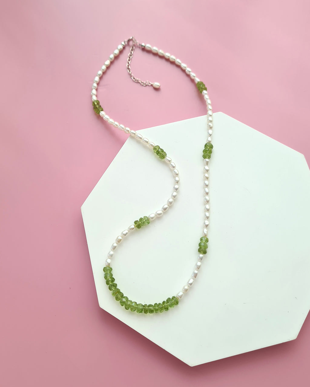 Freshwater Pearl and Peridot Strand Necklace, Modern Pearl Jewelry in Singapore