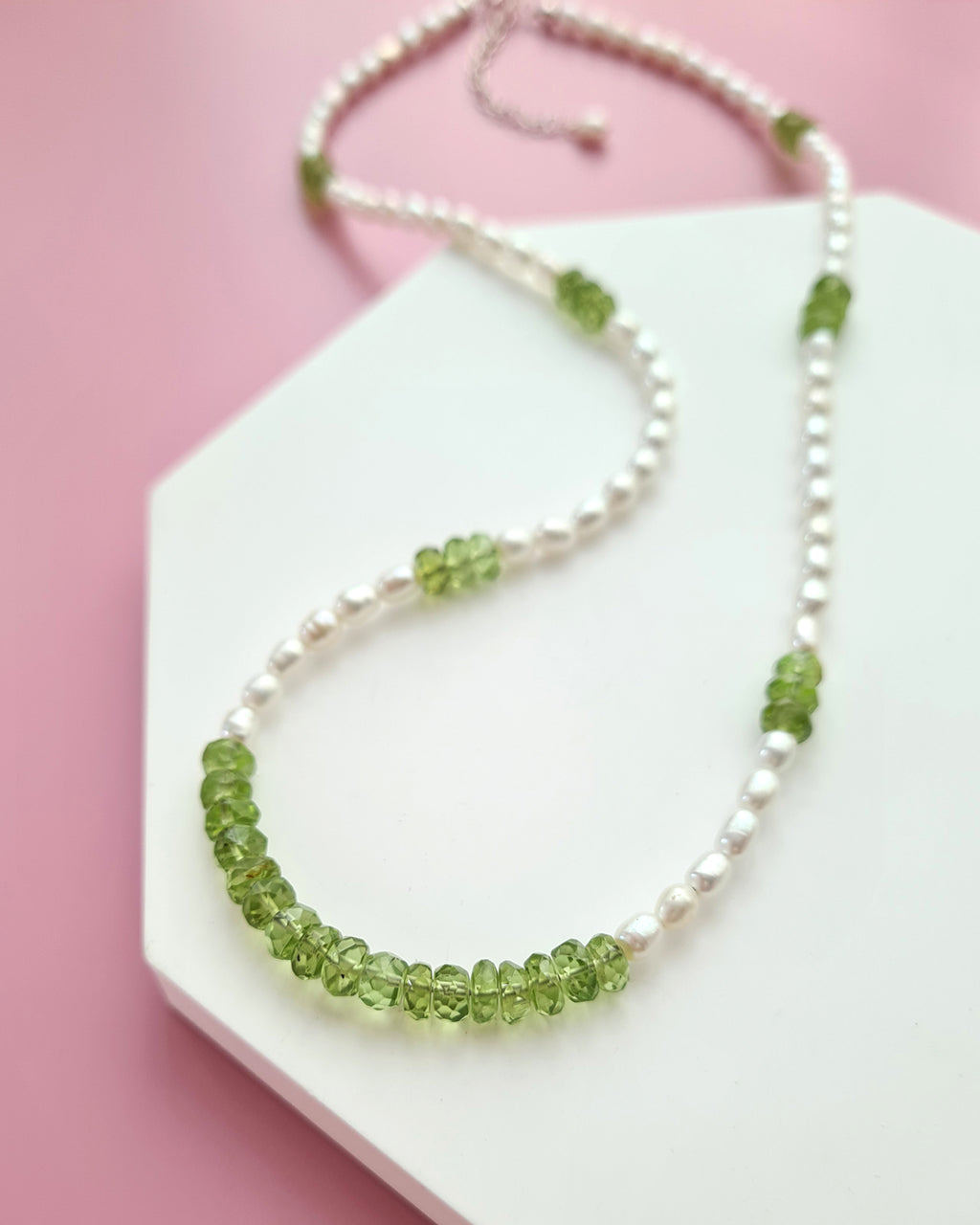 Freshwater Pearl and Peridot Strand Necklace, Modern Pearl Jewelry in Singapore