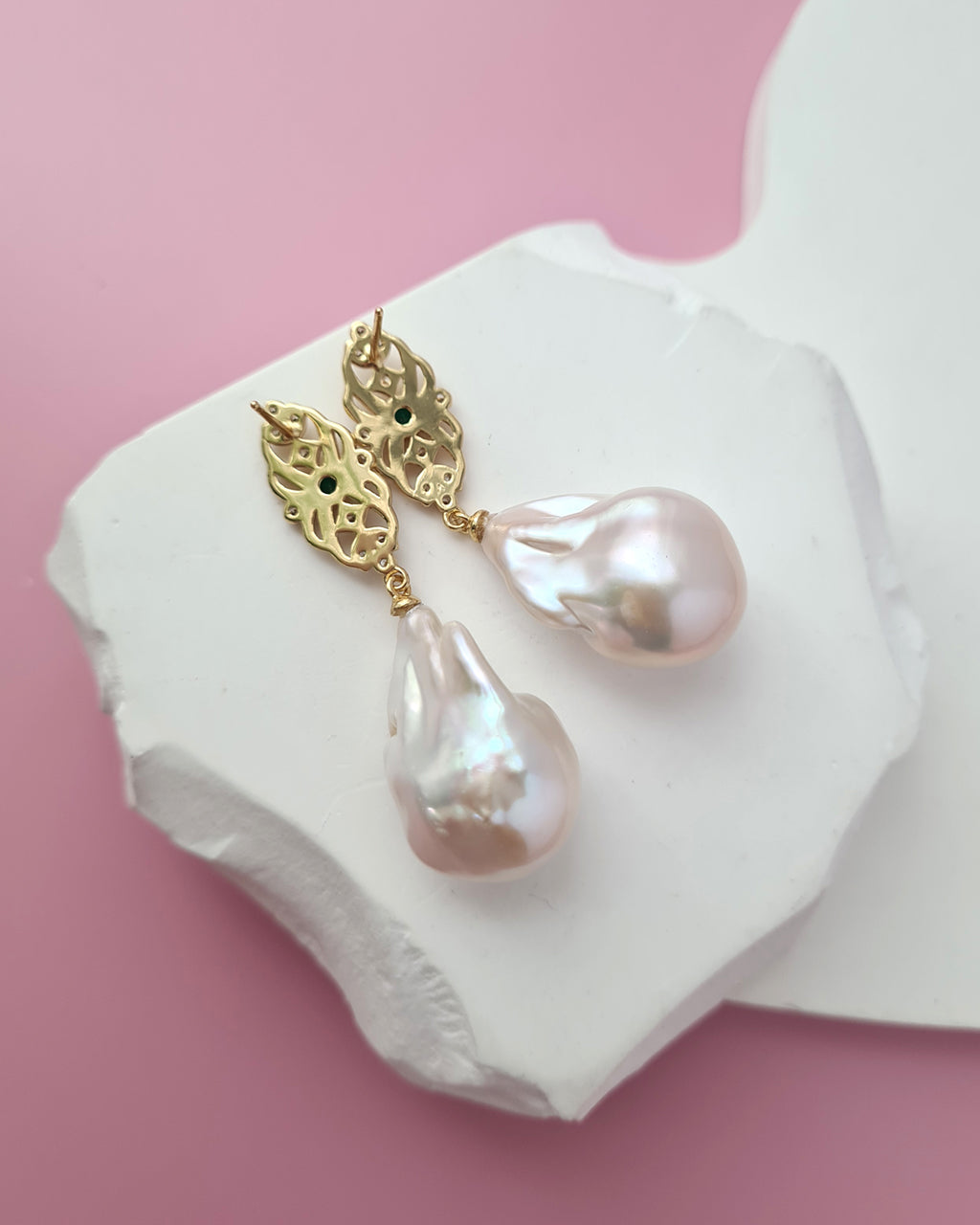 Vintage Inspired White Baroque Pearl Earrings, Handmade Pearl Jewelry in Singapore