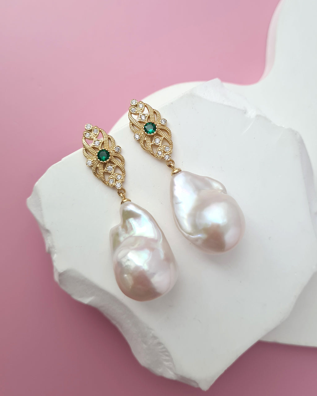 Vintage Inspired White Baroque Pearl Earrings, Handmade Pearl Jewelry in Singapore