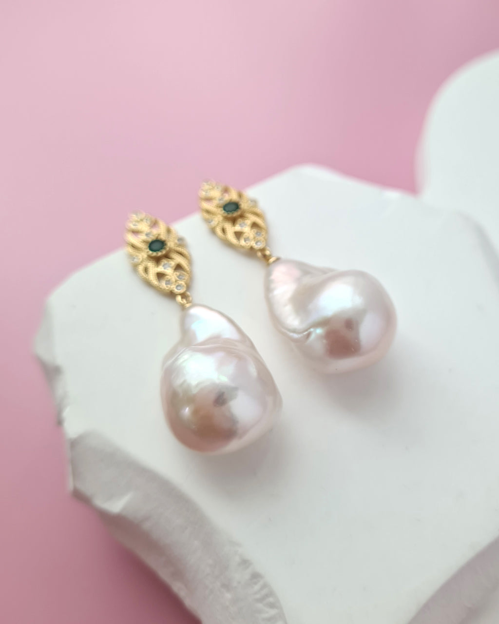 Vintage Inspired White Baroque Pearl Earrings, Handmade Pearl Jewelry in Singapore