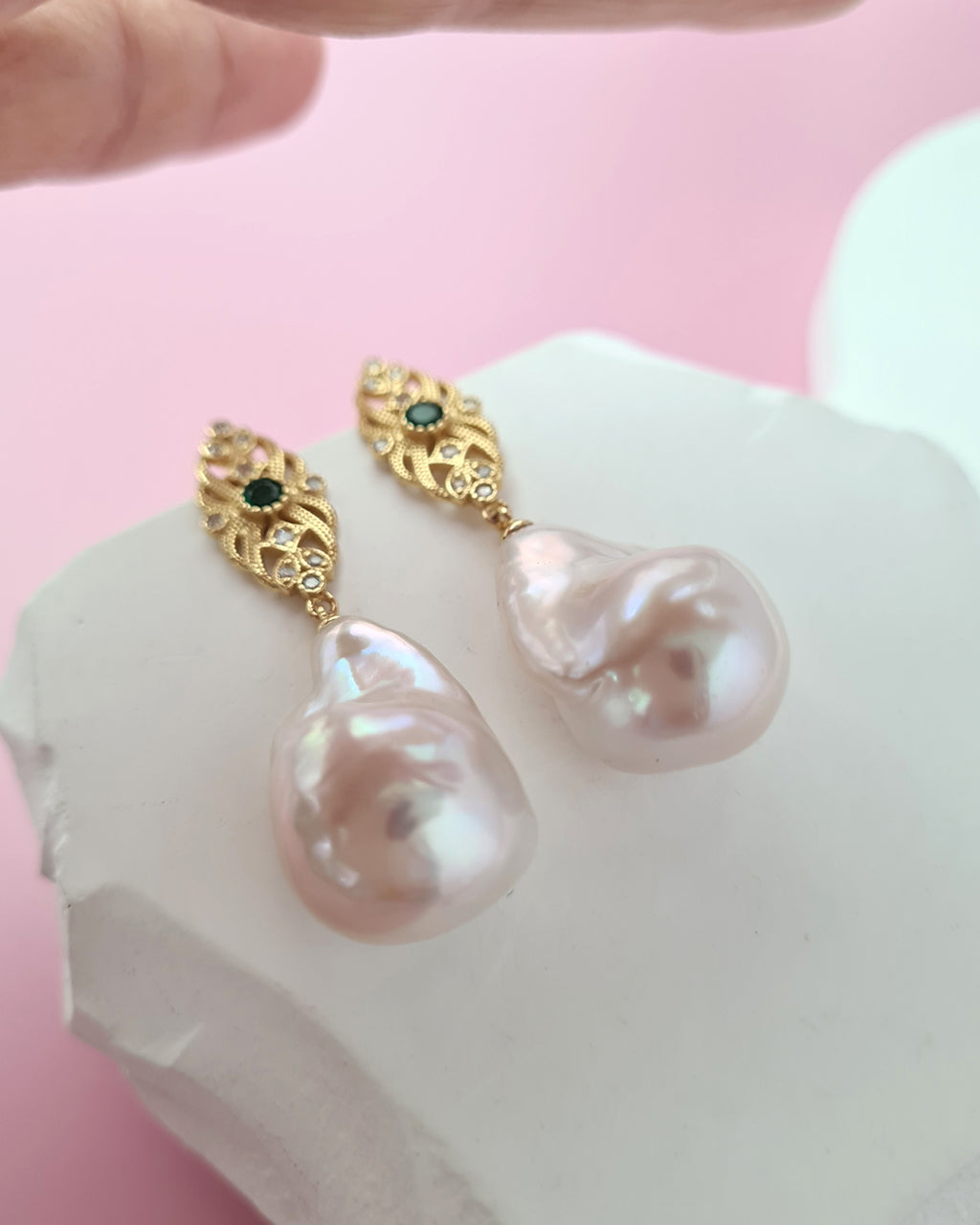 Vintage Inspired White Baroque Pearl Earrings, Handmade Pearl Jewelry in Singapore