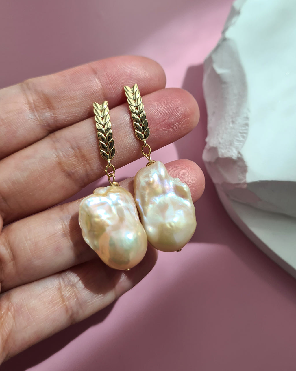 Freshwater Baroque Pearl Earrings - Simple Gold Vine Pearl Jewelry in Singapore