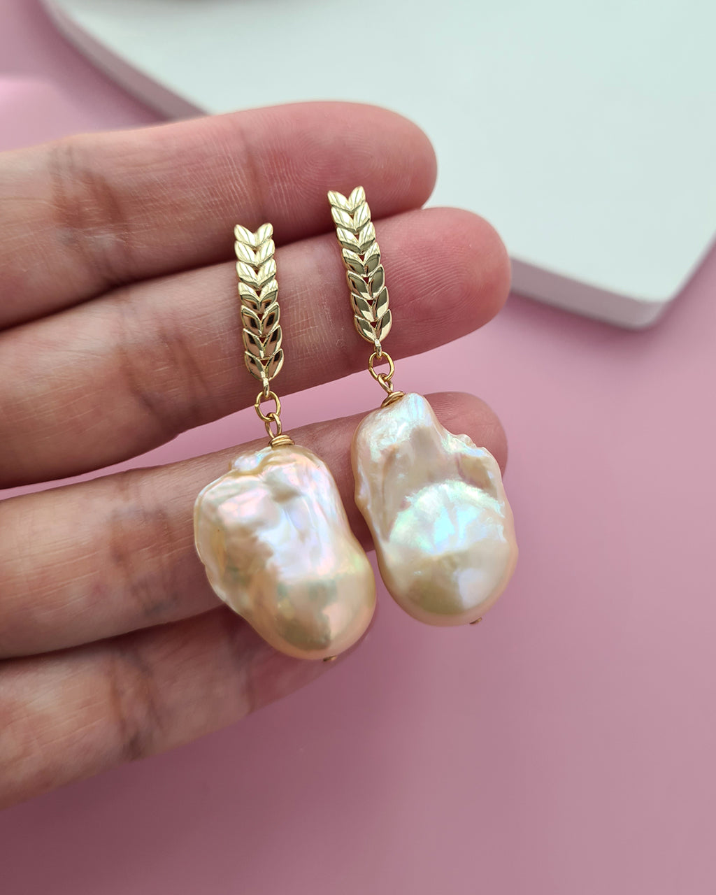 Freshwater Baroque Pearl Earrings - Simple Gold Vine Pearl Jewelry in Singapore