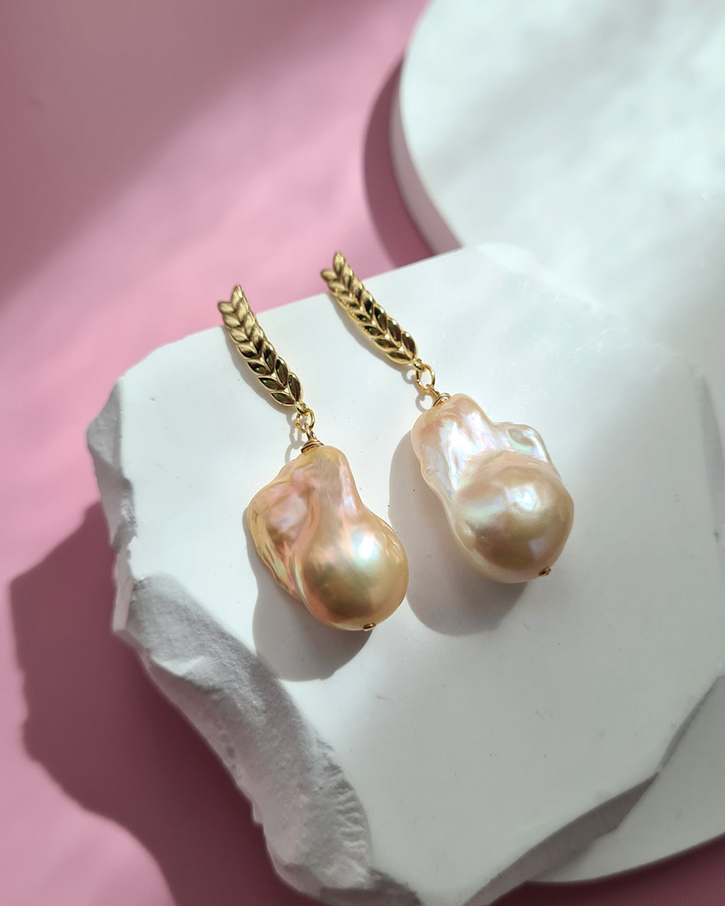 Freshwater Baroque Pearl Earrings - Simple Gold Vine Pearl Jewelry in Singapore