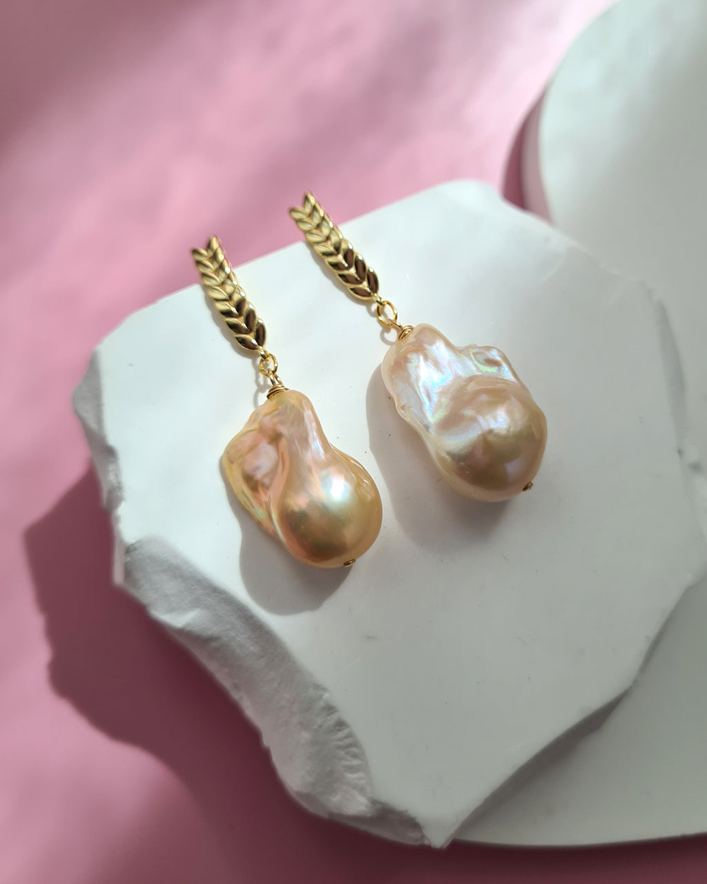 Freshwater Baroque Pearl Earrings - Simple Gold Vine Pearl Jewelry in Singapore