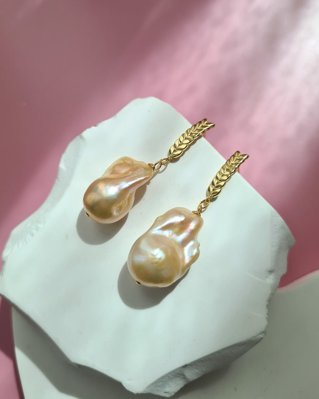 Freshwater Baroque Pearl Earrings - Simple Gold Vine Pearl Jewelry in Singapore