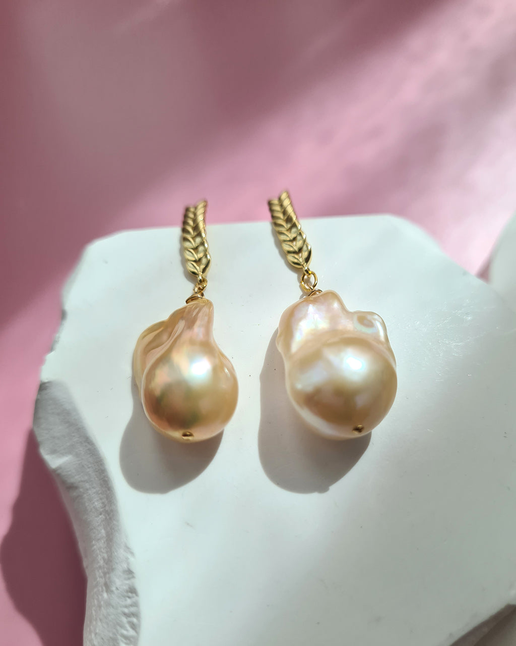 Freshwater Baroque Pearl Earrings - Simple Gold Vine Pearl Jewelry in Singapore