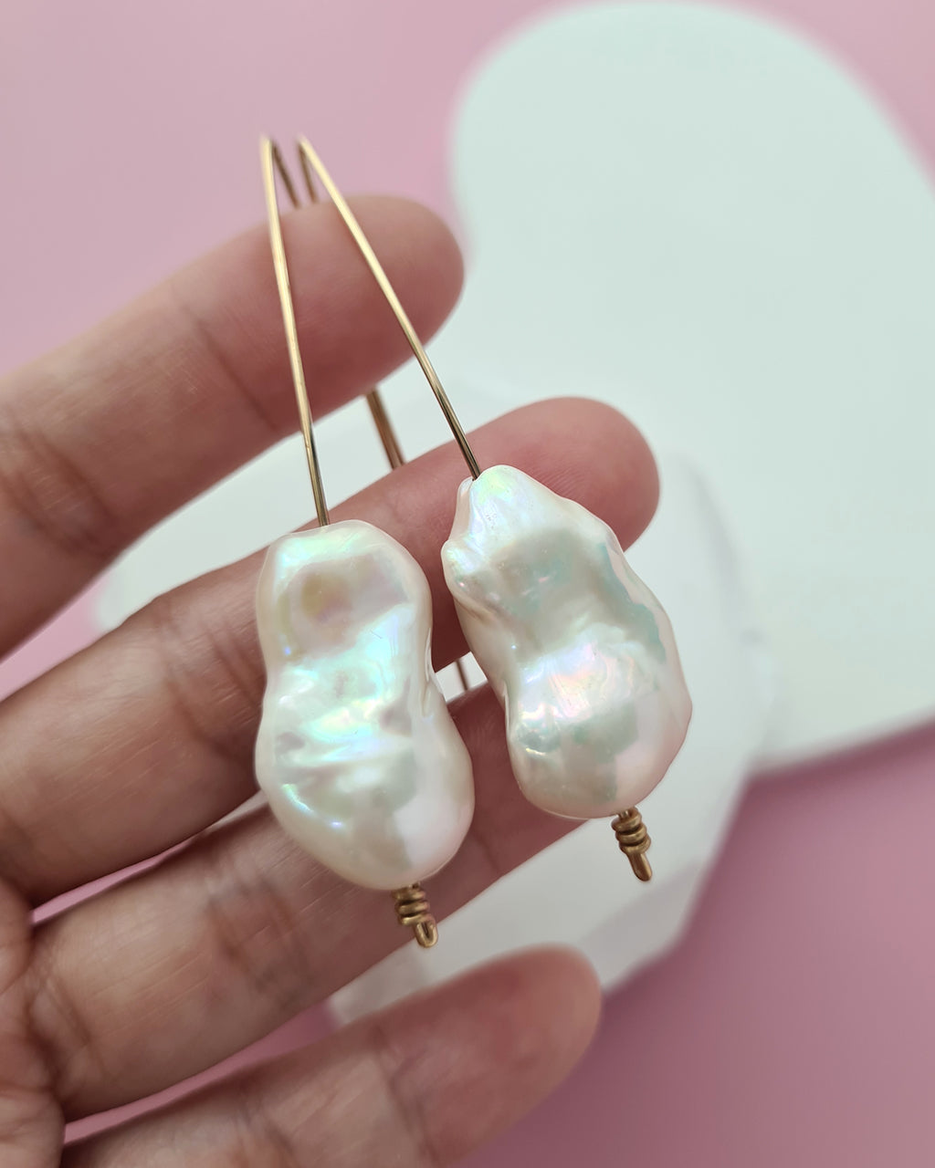 Large White Baroque Pearl Earrings - Minimalist in 14k Gold Filled Pearl Jewelry