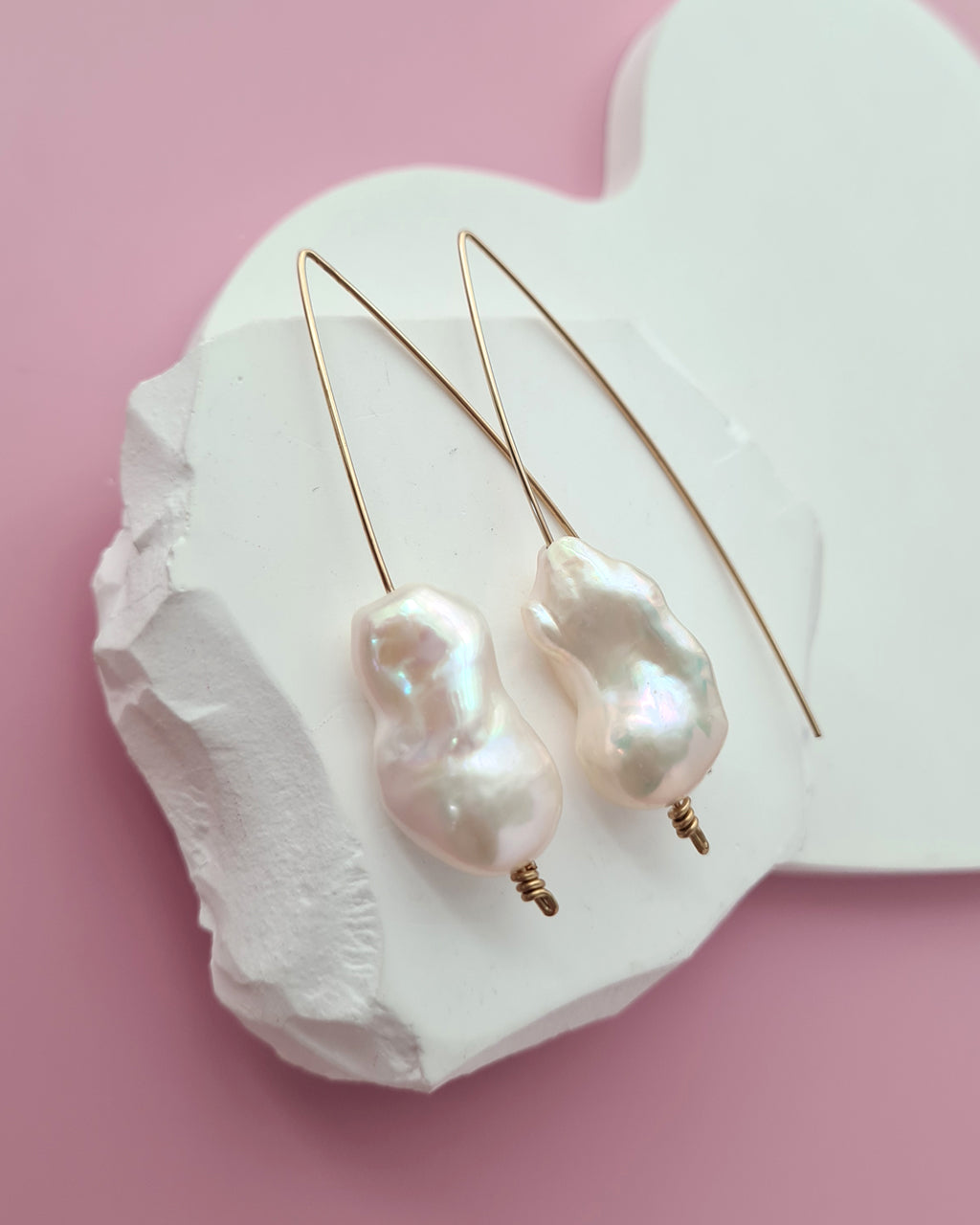 Large White Baroque Pearl Earrings - Minimalist in 14k Gold Filled Pearl Jewelry