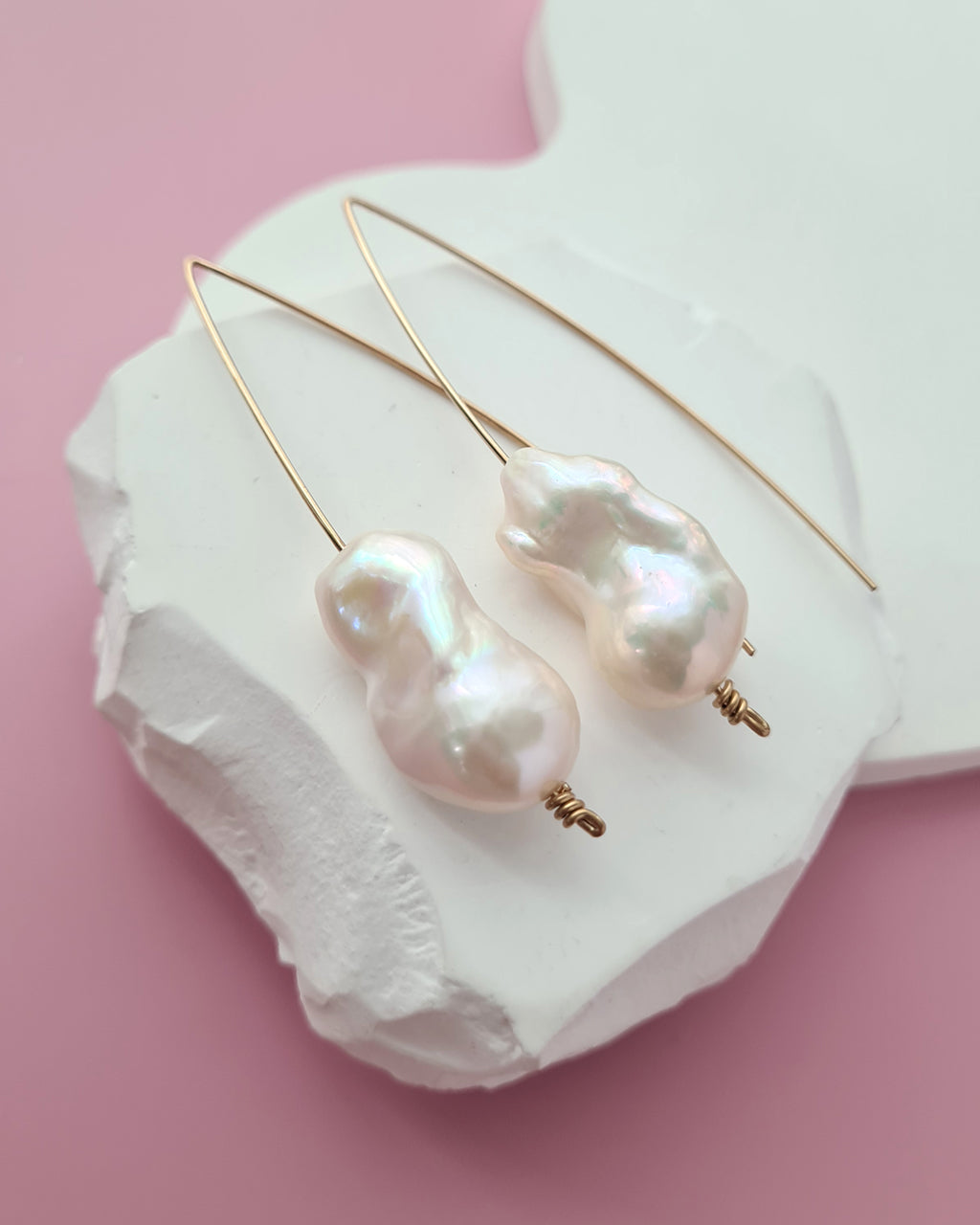 Large White Baroque Pearl Earrings - Minimalist in 14k Gold Filled Pearl Jewelry