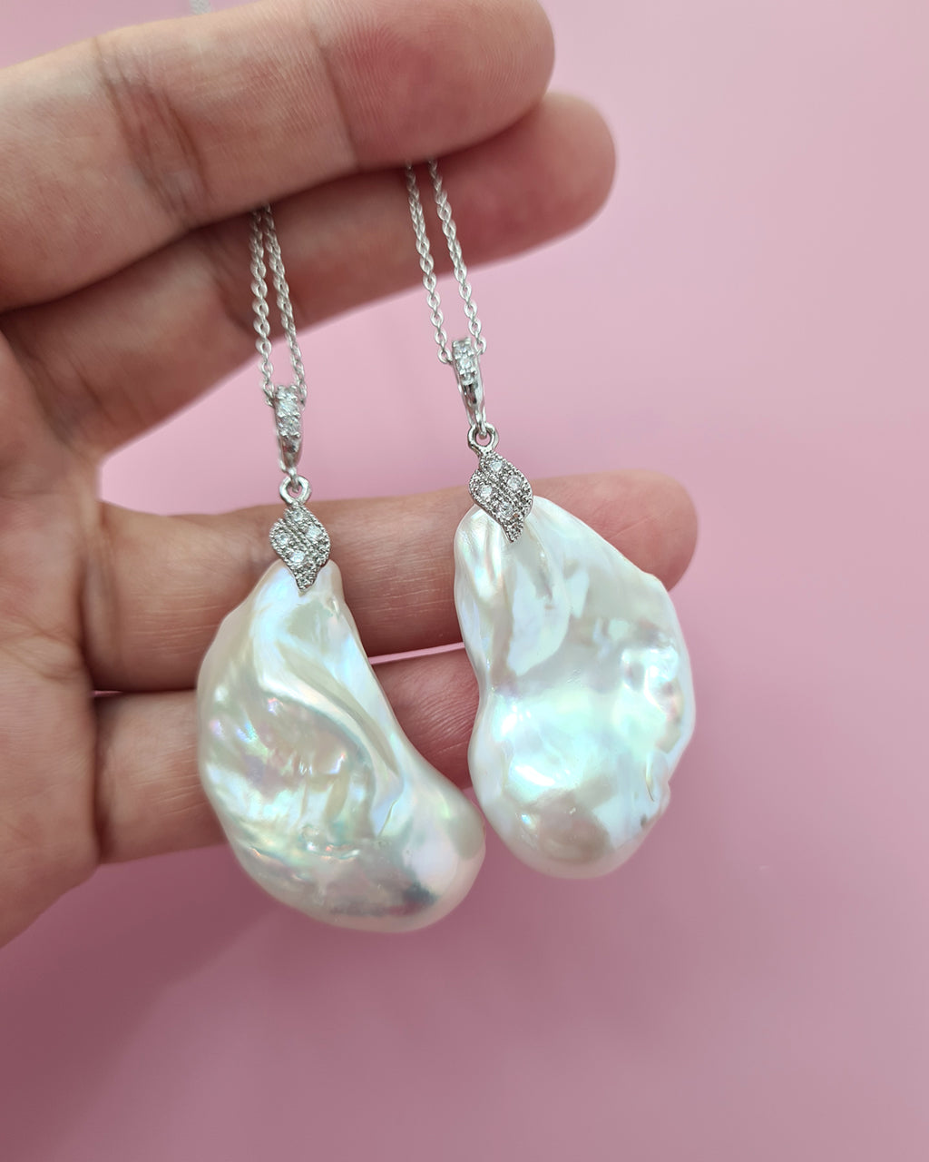 Set of 2 - Large White Baroque Pearl Pendant Necklace - Detachable Clasp Best Friends Jewelry