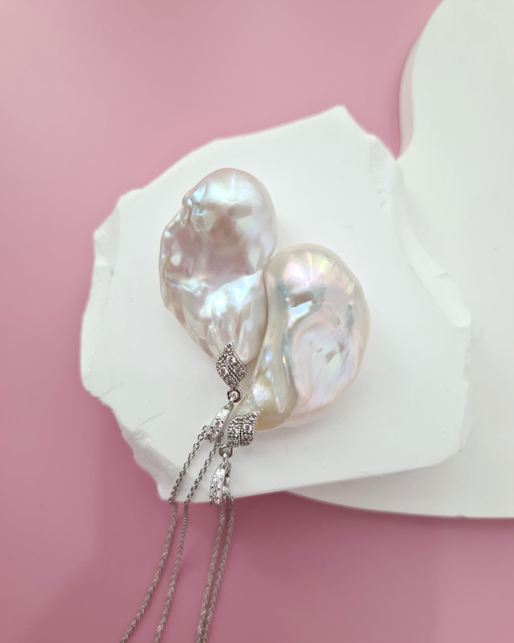 Set of 2 - Large White Baroque Pearl Pendant Necklace - Detachable Clasp Best Friends Jewelry