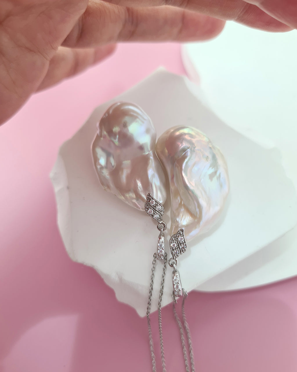 Set of 2 - Large White Baroque Pearl Pendant Necklace - Detachable Clasp Best Friends Jewelry