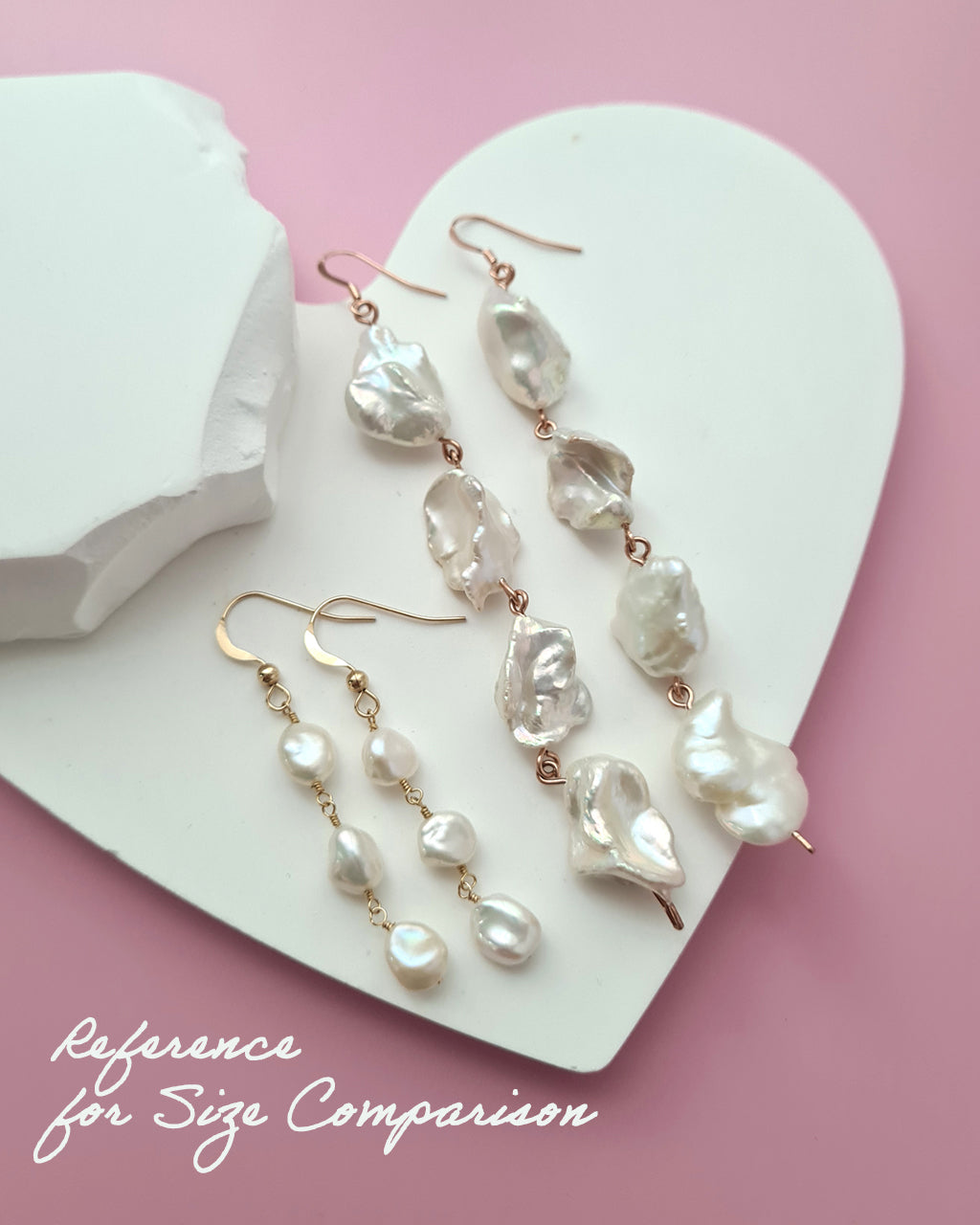 Metallic White Large Baroque Pearl Earrings - Statement in Rose Gold Filled Jewelry