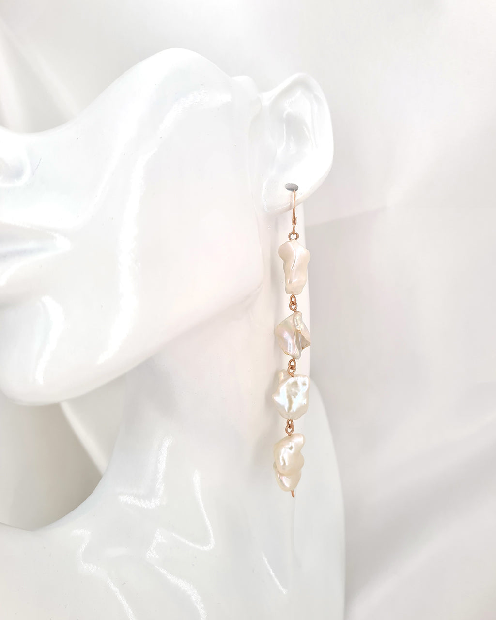 Metallic White Large Baroque Pearl Earrings - Statement in Rose Gold Filled Jewelry