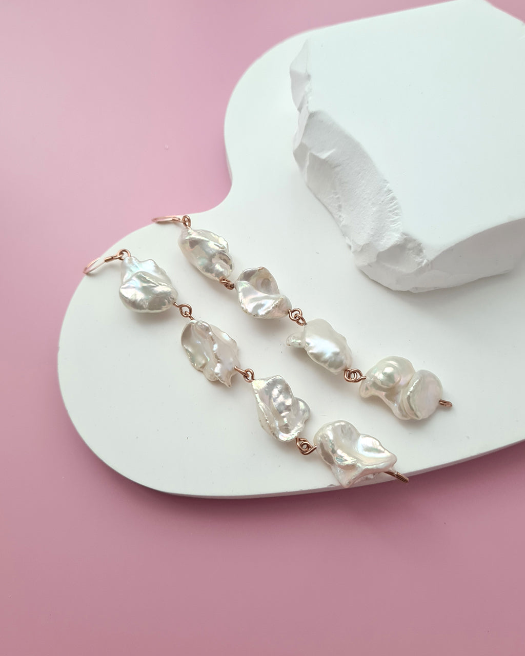 Metallic White Large Baroque Pearl Earrings - Statement in Rose Gold Filled Jewelry