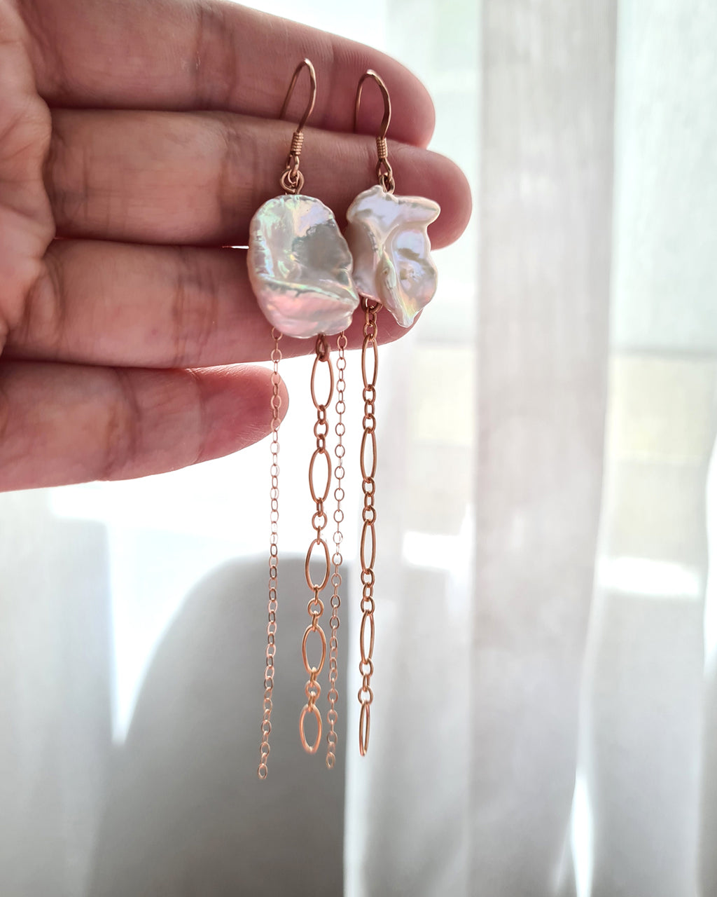 Freshwater Large Keshi Earrings in Rose Gold Filled 
