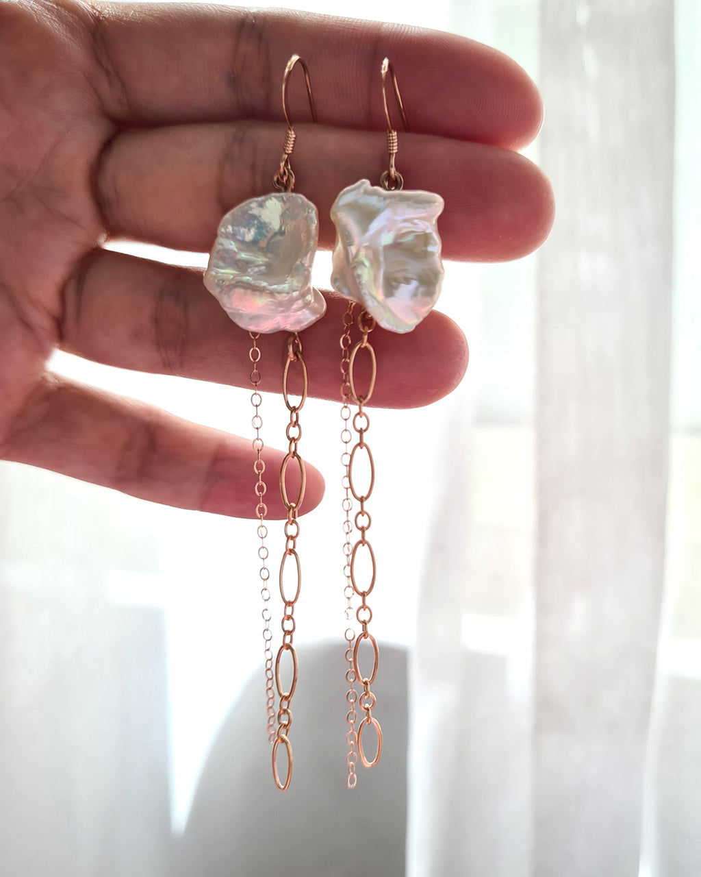 Freshwater Large Keshi Earrings in Rose Gold Filled 