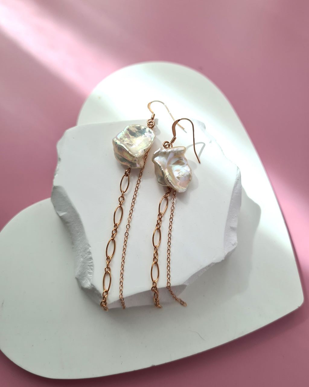 Freshwater Large Keshi Earrings in Rose Gold Filled 