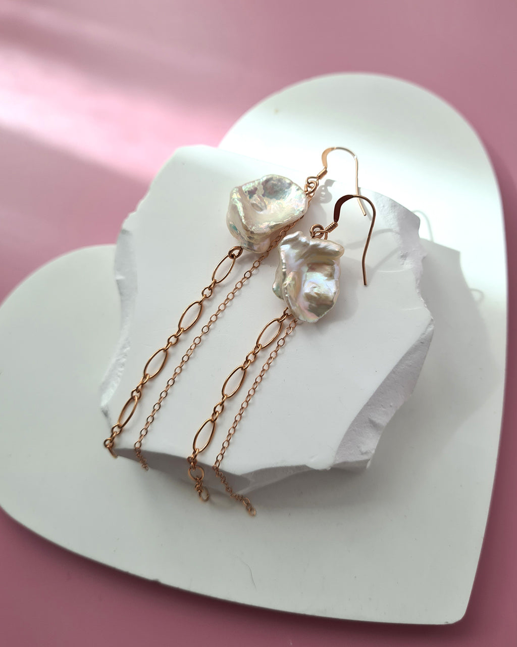 Freshwater Large Keshi Earrings in Rose Gold Filled 