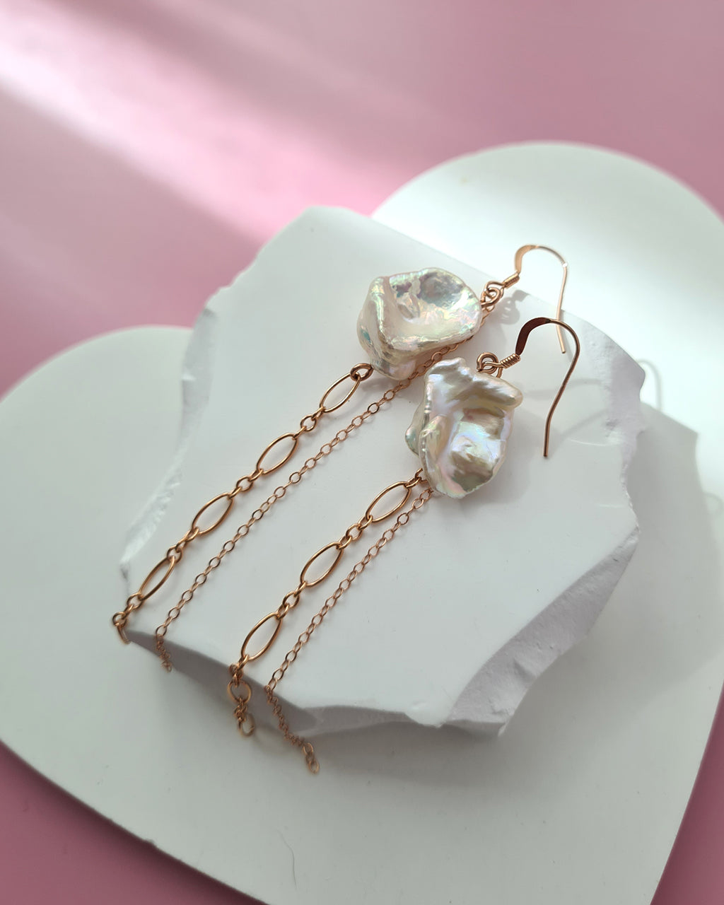 Freshwater Large Keshi Earrings in Rose Gold Filled 