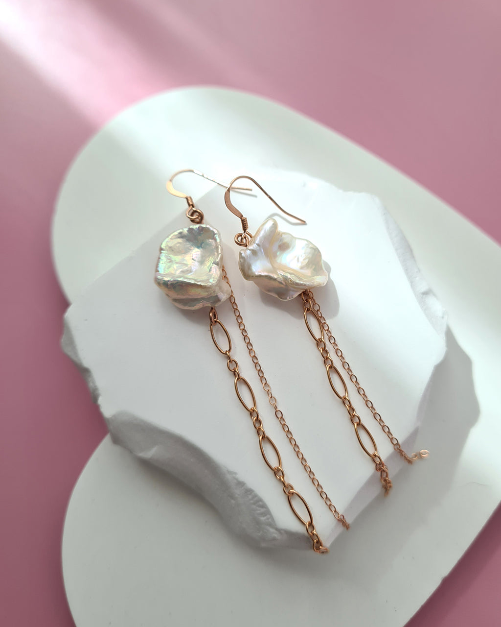 Freshwater Large Keshi Earrings in Rose Gold Filled 