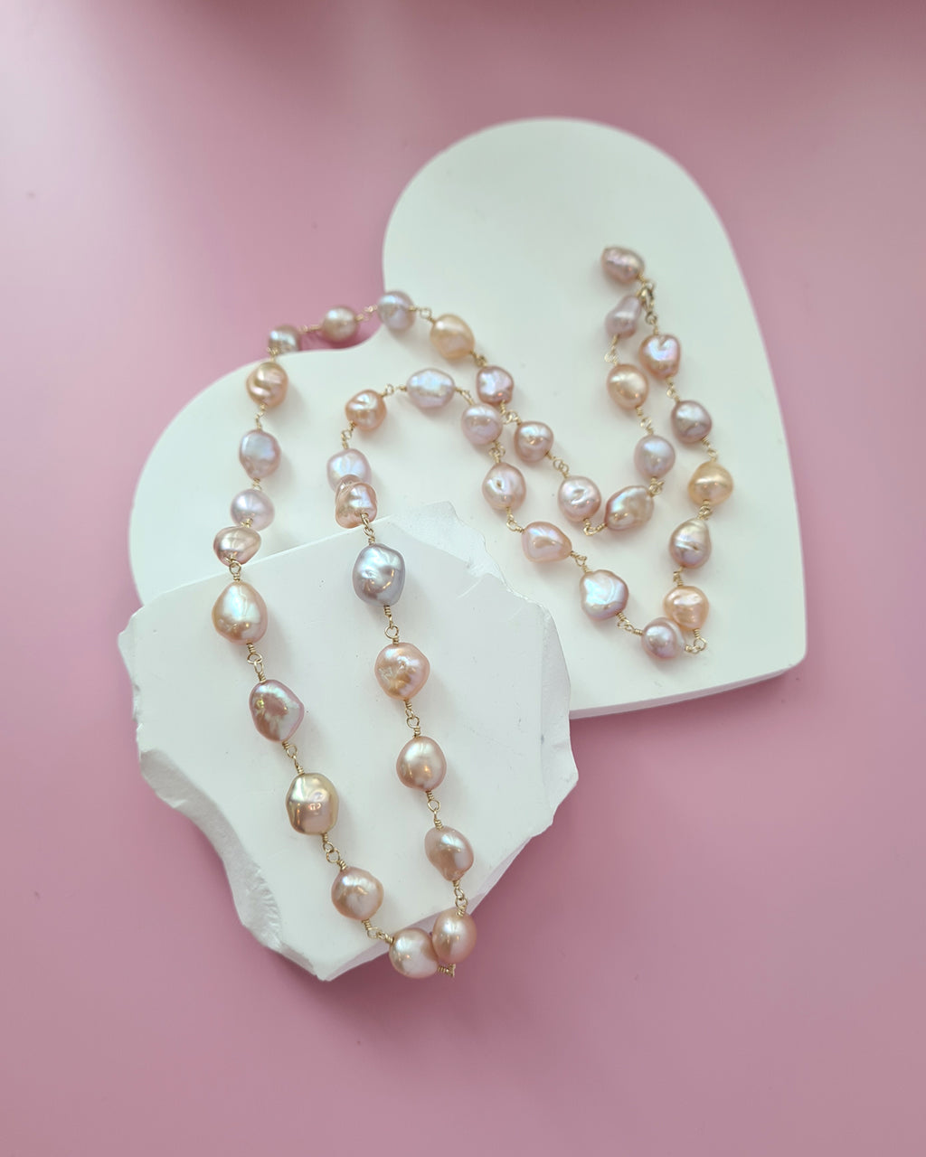 Pastel Keshi Pearl Long Necklace - 14k Gold Filled
