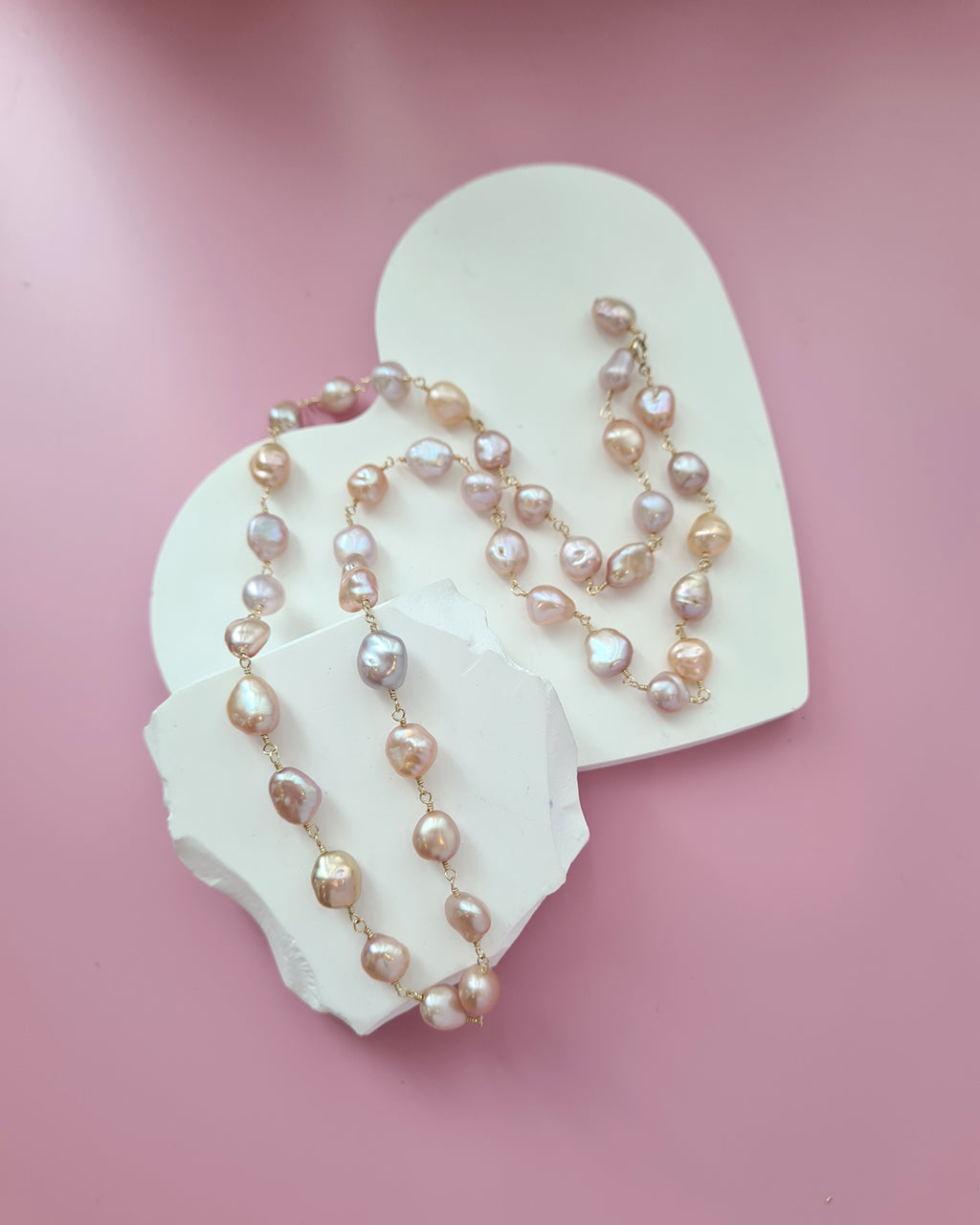 Pastel Keshi Pearl Long Necklace - 14k Gold Filled